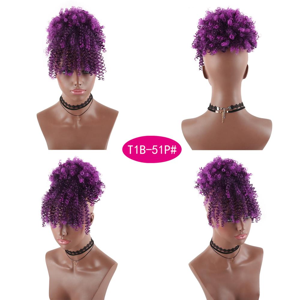 Hestehale puffeklip med højt hår i hårstykke afro kinky krøllet syntetisk snørehestehale med pandehår extensions