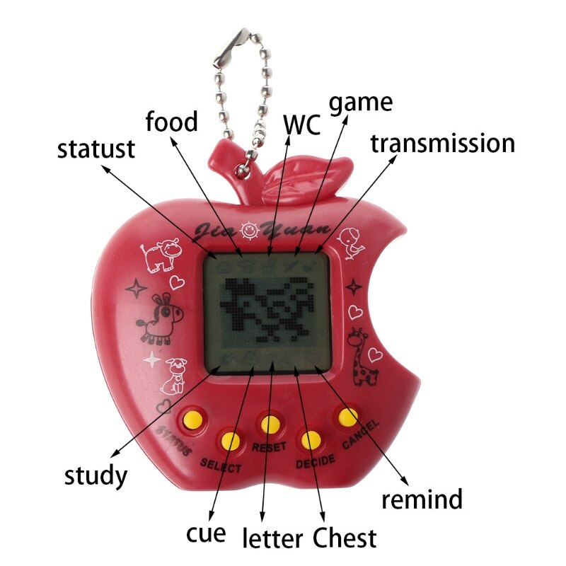 Forma eletrônica do brinquedo da máquina de jogo do animal de estimação de digitas virtuais do lcd apple com chaveiro g6dd