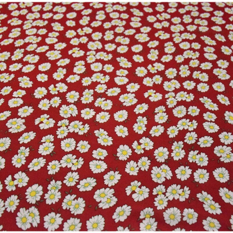 Half Meter Dark Red With Little Daisy Flower Print Chiffon Fabric For Dress Gallus Lady's Garment Sewing Material T1391