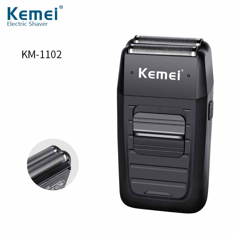Kemei km -1102 uppladdningsbar sladdlös rakapparat för män dubbelblad fram- och återgående skäggrakhyvel ansiktsvård multifunktion stark trimmer
