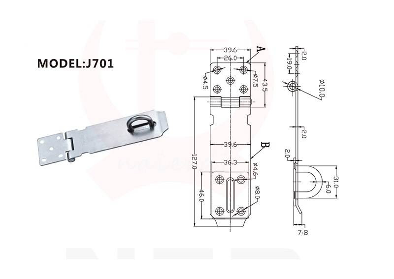 NAIERDI-J7 Cabinet Box Hasp Lock Stainless Steel Case Spring Latch Catch Toggle Locks For Drawer Gate Door Furniture Hardware: J701