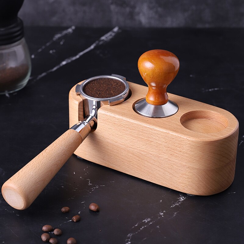 Kaffemaskine tamper måtte massivt træ 58mm espresso maskine håndtag beslag tryk hjørne kaffe filter tamper holder barista værktøj