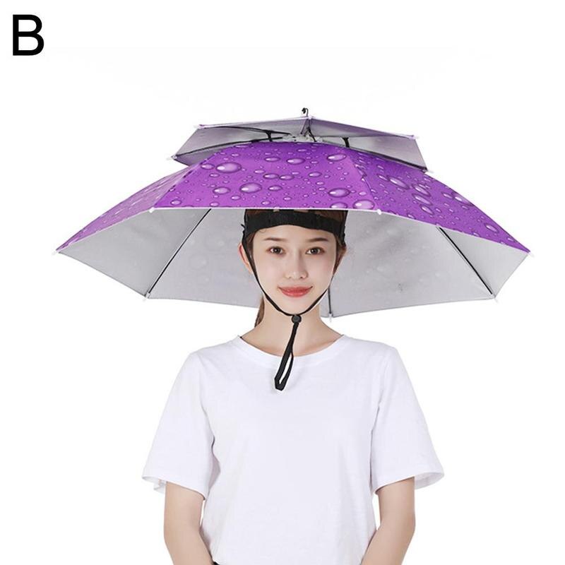 Hoofd Paraplu Hoed Dubbele Laag Opvouwbare Hoofd Slijtage Zonnebrandcrème Parasol Mat Draagbare Regenkleding Outdoor Vissen Camping Paraplu Cap: B
