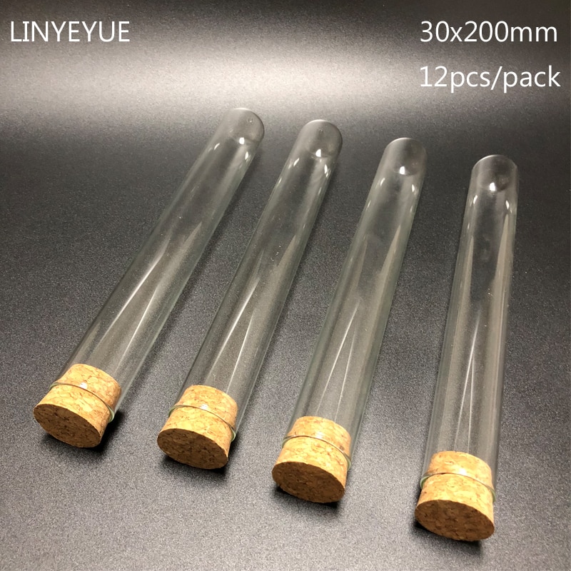 12 Stuks/pak 30*200Mm Lab U-vorm Bodem Glazen Reageerbuis Met Kurk Laboratorium Glaswerk Glas buis Met Cap
