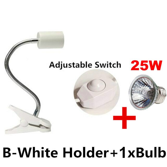 Aquarium Reptile Basking Lamp Holder for Turtle Lizard Habitat Ceramic UVB/UVA Heat Bulb Lamp Clip Holder E27 Base: WhiteControl-25WBulb