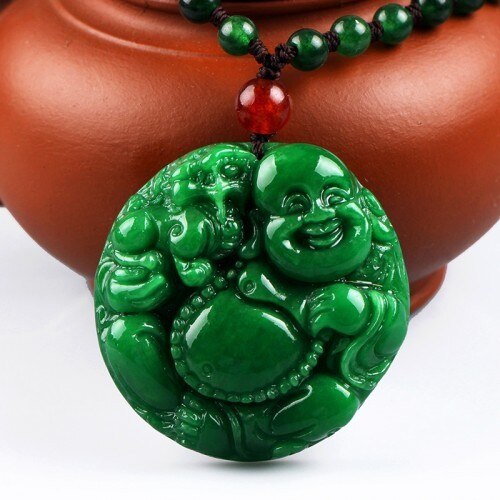 Naturale Verde Smeraldo Giada Maitreya Buddha Pendente Della Collana di Modo Accessori Dei Monili di Fascino Intagliato Amuleto Regali per le Donne Degli Uomini