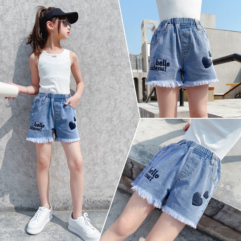 Meisjes Brief Denim Shorts Zomer Kinderen Pants Kinderen Kwastje Liefde Broek