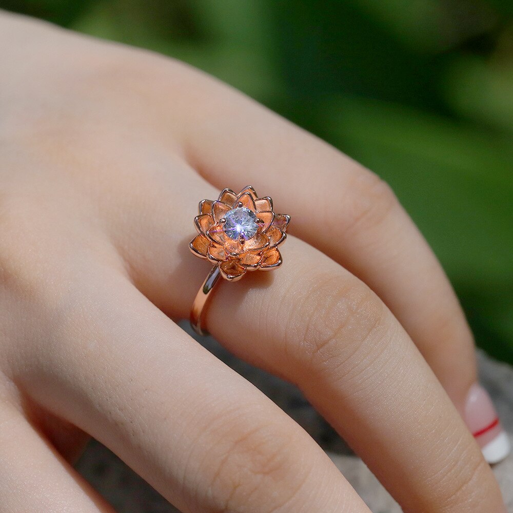 Korea Weibliche Silber Farbe Rose Gold Japan Blume Lotus Zirkon Ring für Frauen Hochzeit Engagement Ringe Schmuck Anillos