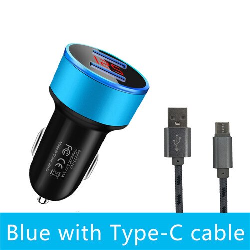 BSLIUFANG podwójna ładowarka USB szybkie ładowanie 3.0 dla adaptera telefonu dla Huawei Mate 30 Tablet telefon komórkowy ładowarka samochodowa szybka ładowarka: Blue with Type-C