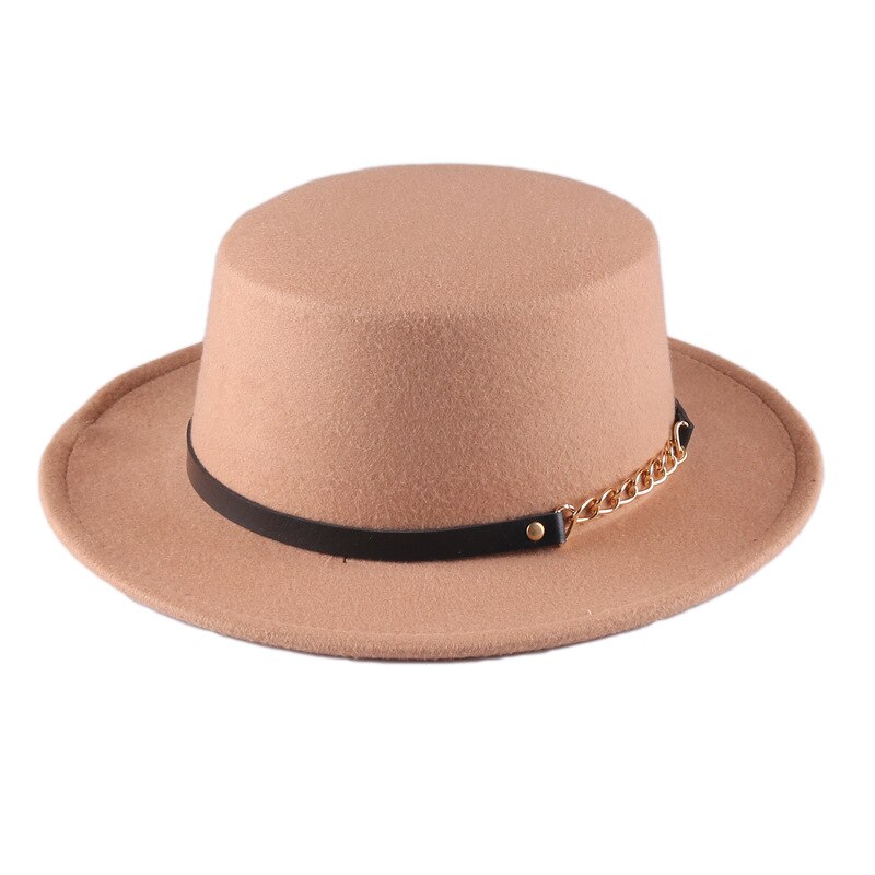 mitation Woolen Round Top Hat For Women's Wide Brim Fedora Hat Gambler Hat: Beige