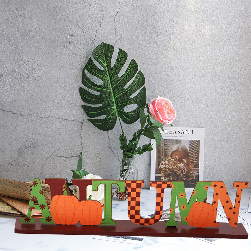 Herfst Thanksgiving Houten Ornamenten Oogstfestival Pompoen Thanksgiving Party Scene Sfeer Layout Interessant Creativ: Licht Geel