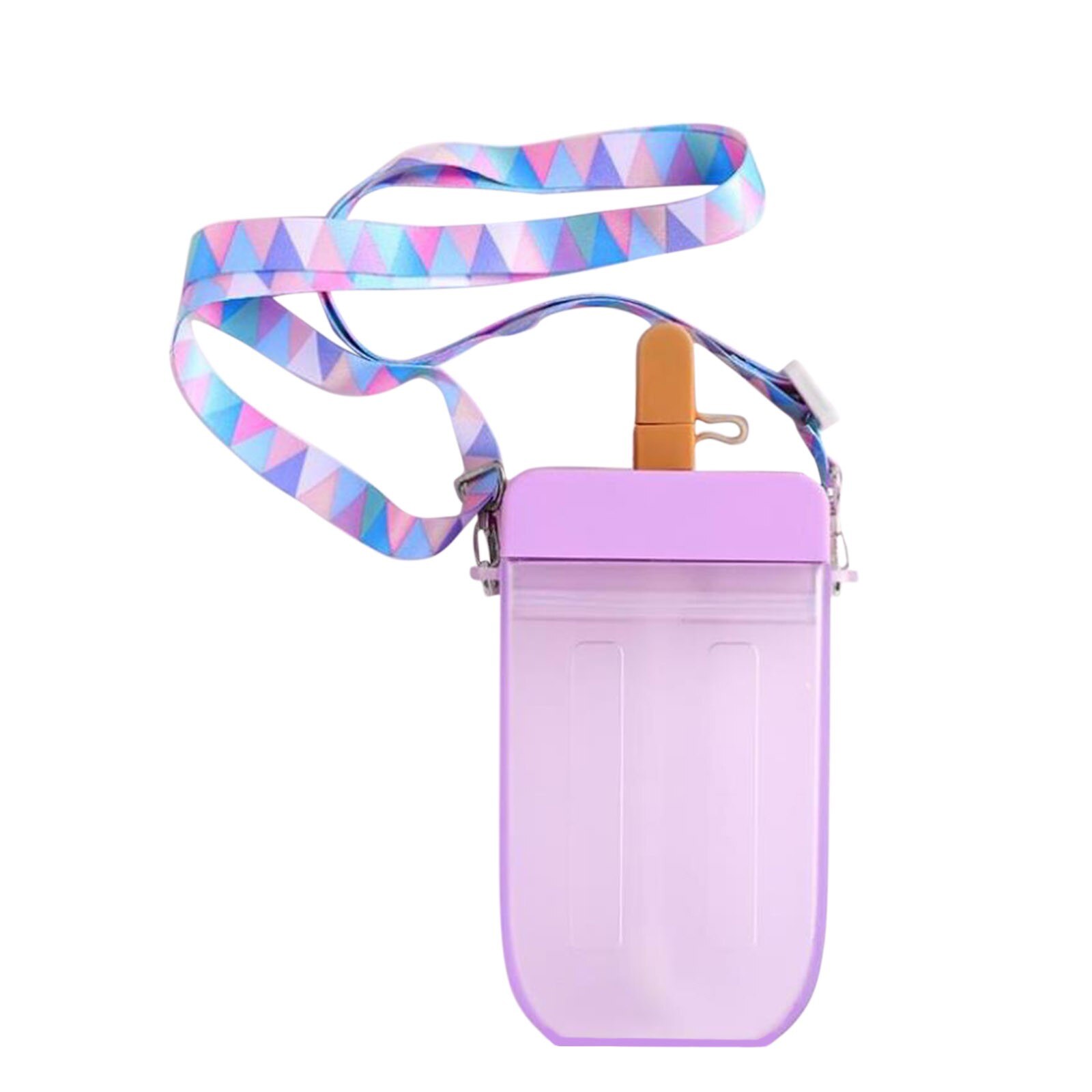 Leuke Zoete Ijs Water Fles Plastic Flessen Water Kids Water Met Stro Fles Anti-Val Creatieve Draagbare Popsicle cup: Purple 