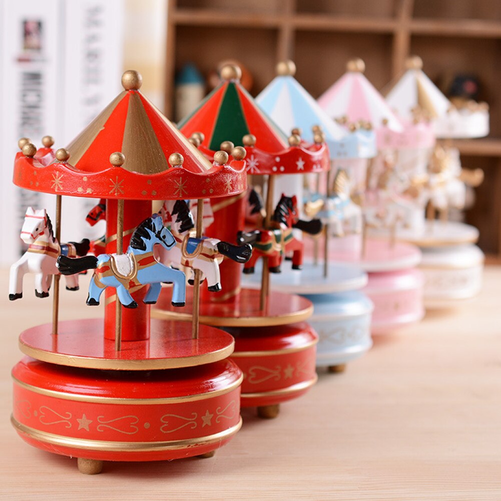 Wooden Carousel Music Box Sky City Classical Music Box Birthday Friendship Love Home Decor Valentine's Day