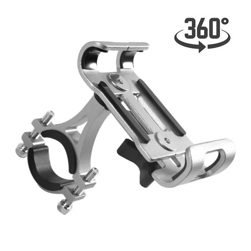 Metal Motorcycle Bike Phone Holder Aluminum Alloy Anti-slip Bracket GPS Clip Universal Bicycle Phone Stand for all Smartphones: Silver Rotatable