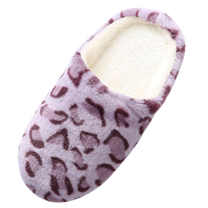 Leopard Soft Bottom Home Slippers Cotton Warm Shoes Women Indoor Floor Slippers Non-slips Shoes For Bedroom House Woman Slippers: Purple / 42