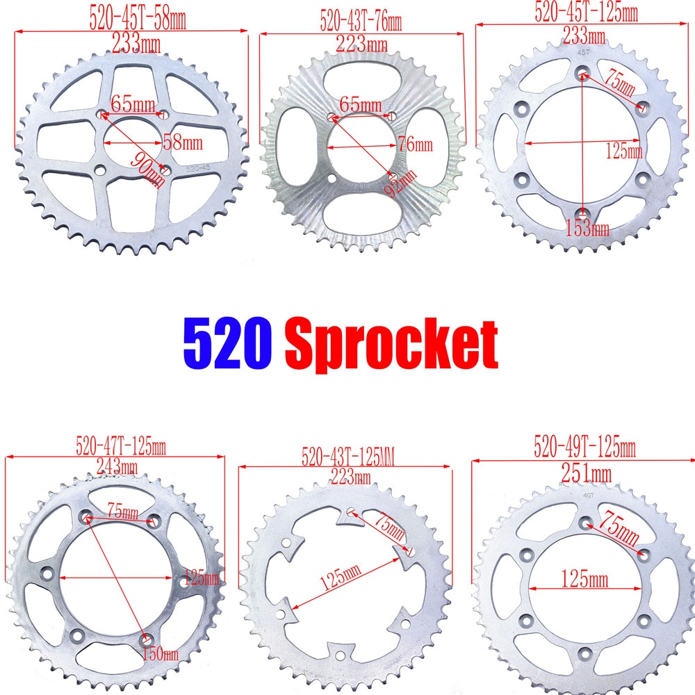 520 ketten 43T/45T/47T/49T Motorrad Kette Kettenräder Hinten Zurück Kettenrad Für ATV Quad Grube Schmutz Fahrrad Motorrad Motor- Moped