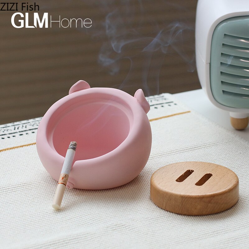 Européen mignon fille cendrier rose cochon bureau résine cendrier avec couvercle salon magasin bureau artisanat décoration pour petit ami