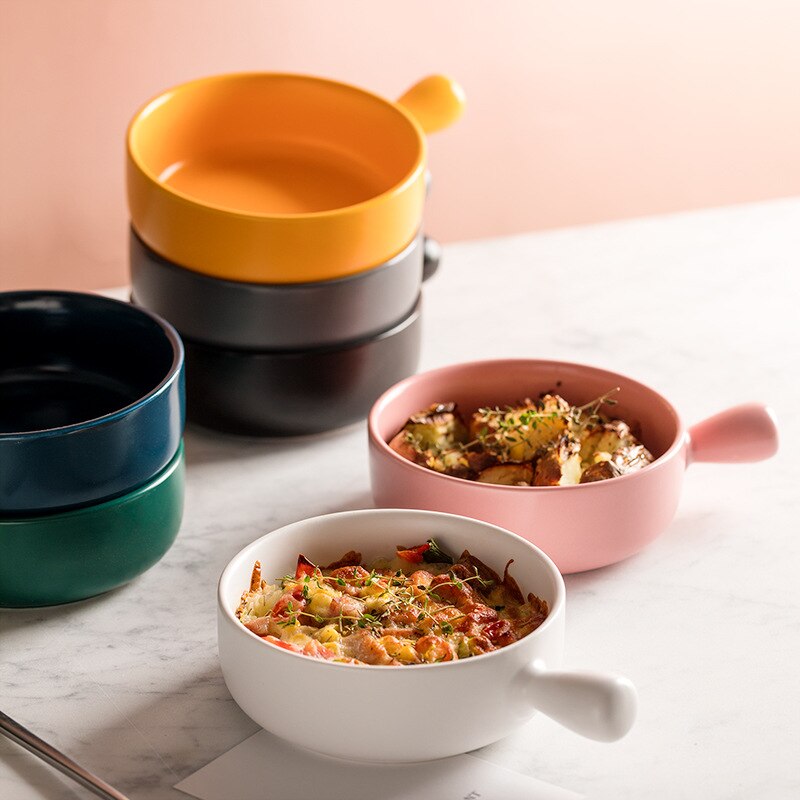 Ceramic With Handle Bowl Salad Bowl Oven Special Baking Bowl Baked Rice Bowl Fruit Dessert Bowl Instant Noodle Bowl