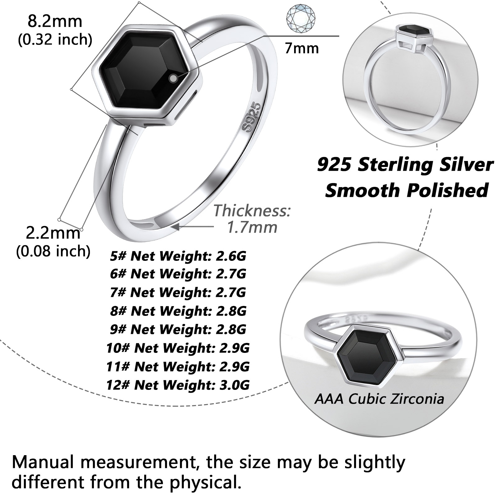 Anillos de boda de Plata de Ley 925 para mujer, talla 5 -12, cristal blanco y negro, Halo CZ, joyería delicada de aniversario, para ella QC25: Blanco / 5