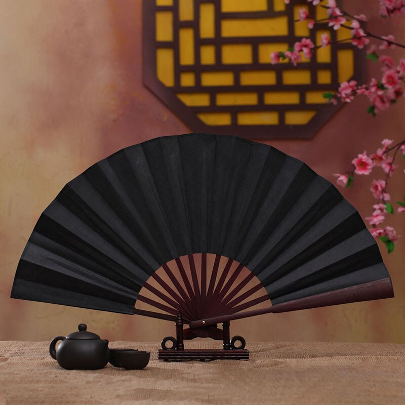 Bambu iso rave taitettava käsituuletin miehille/naisille - kiinalainen japanilainen kung fu tai chi -kämmentuuletin suorituskyvyn koristeluun dan: Musta