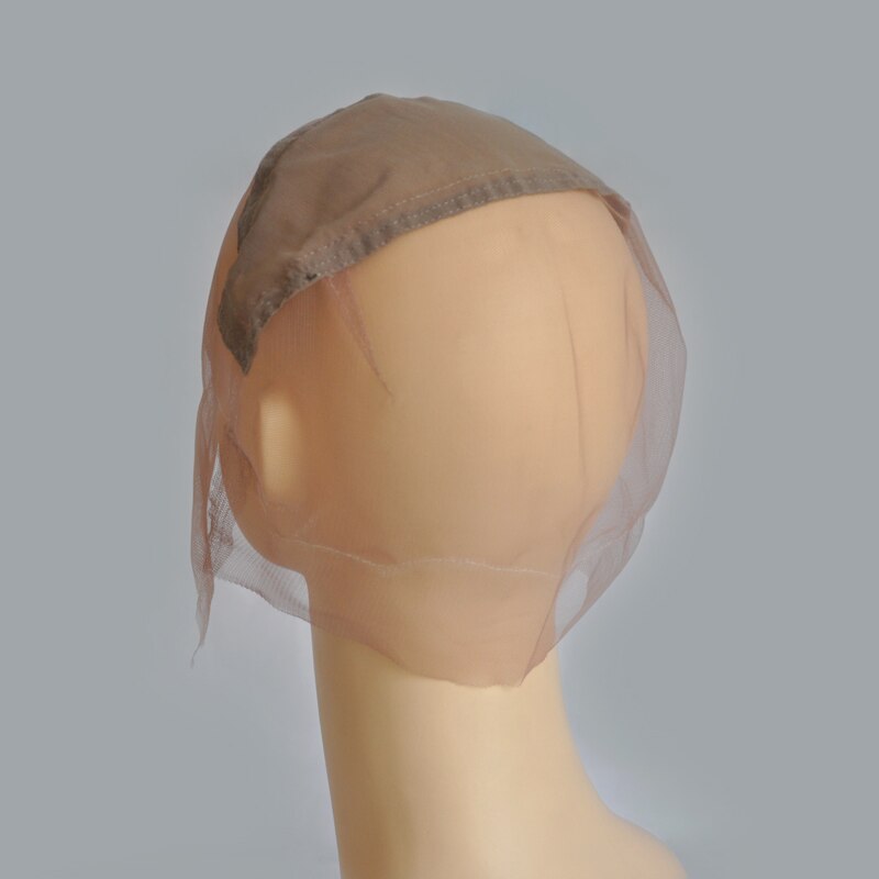 Brown Full Lace Wig Cap For Making Wig With Adjustable Stretch Straps With Guide Line Strong Swiss Lace Weaving Cap