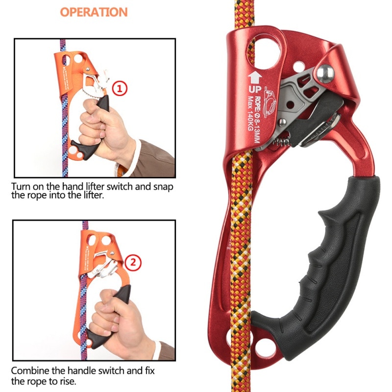 Climbing Hand Ascender Rock Climbing Mountaineering Arborist Hand Ascender Rappelling Gear Device Clamp Tool for 8-12mm Rope