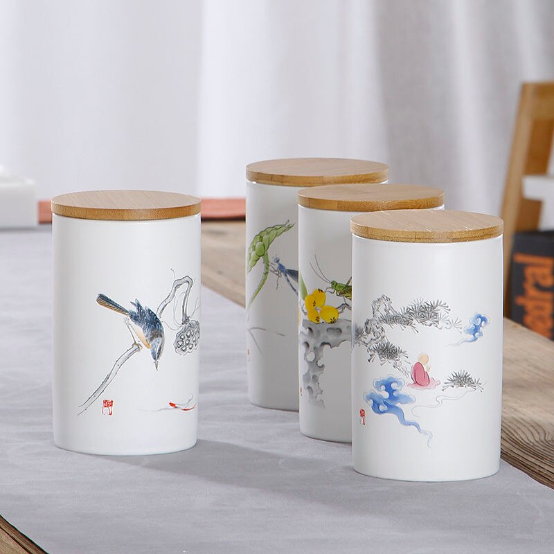 Decal Tea Cans Household Porcelain Sealed Tank Ceramic Tea Sets Candy Coffee Dried Fruit Storage Jar Moisture-proof Tea Caddy