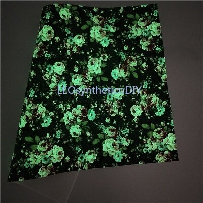1PC 21X29CM Glow in The Dark Faux Leer Stof, rose Gedrukt Synthetisch Leer Stof Voor Maken Bows LEOsyntheticoDIY T276B