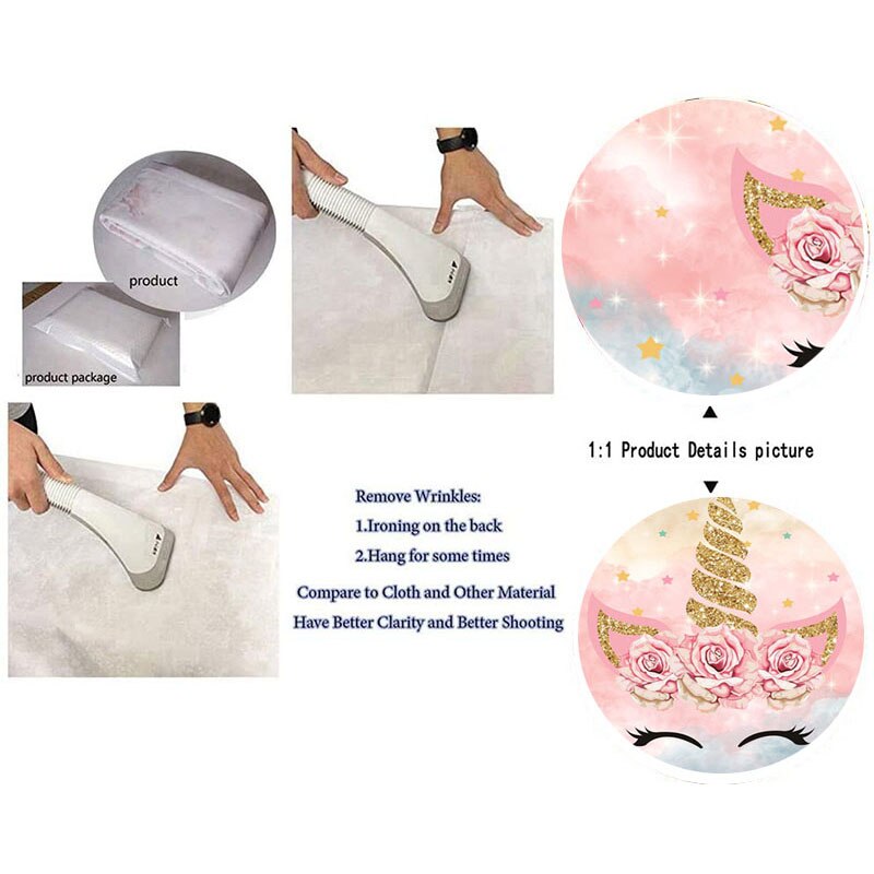 4X2.6Ft Rainbow Unicorn Backdrop Pink Floral Unicorn Birthday Party Theme Decoration Photography Background Photo Booth Supplies