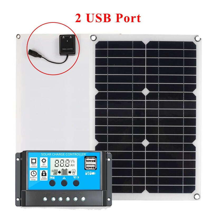 180w 12v beskytteligt solpanelsæt 1/2 usb-port med 20a lcd-skærm solopladningsregulator fra gittermonokrystallinsk modul: 2 usb og controller