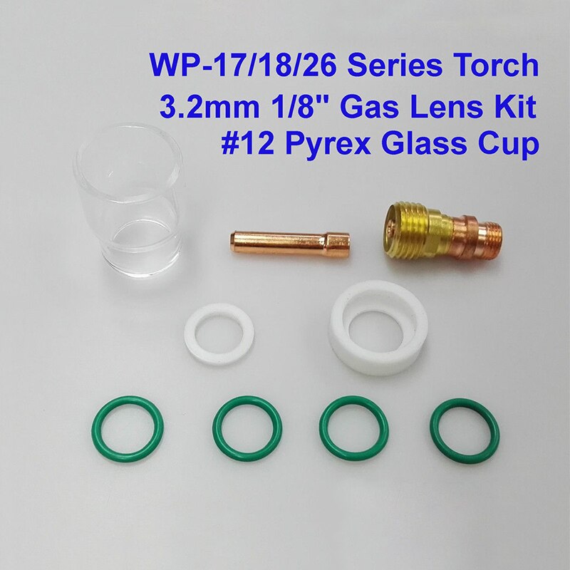 9x tig lasstompjes gaslens  #12 pyrex beker kit gereedschap voor wp lasbrander kit