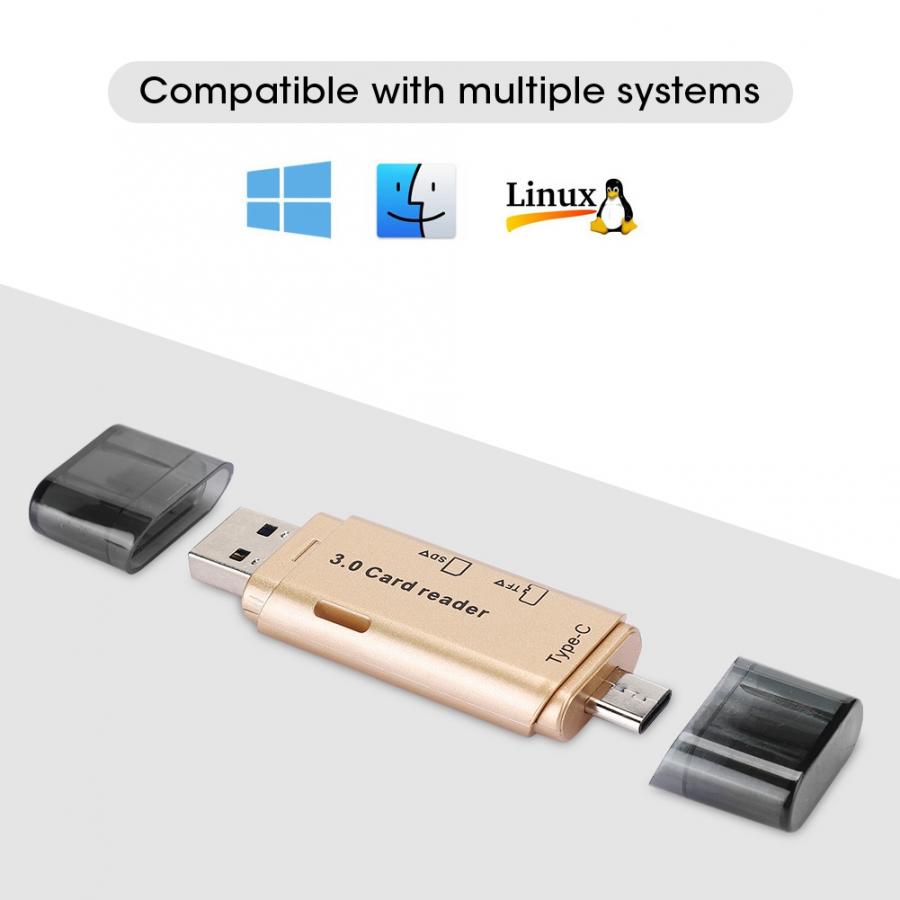 Multifunktionskortläsare för mobiltelefon dator 2 in 1 bärbar konverterare minne tf sd kortläsare usb