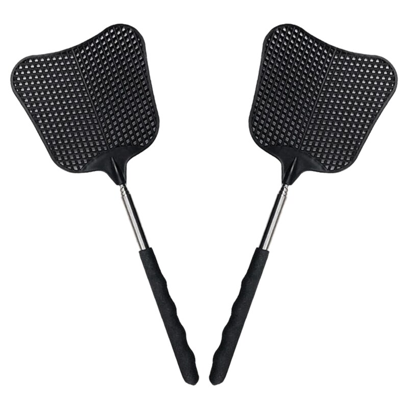 Muggen En Vliegen Doden Plastic Vliegenmepper Intrekbare Roestvrij Stalen Staaf, geschikt Voor Indoor En Outdoor Gebruik (2 Pack): Default Title