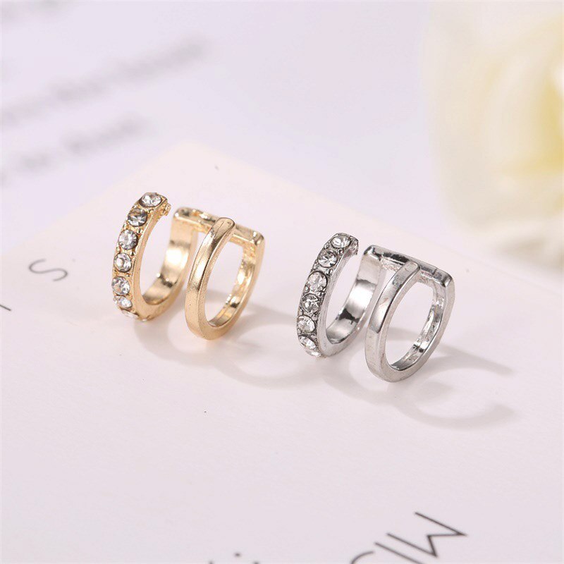 Doppel Layered Clip auf Ohrringe Koreanische Gold Silber Farbe Kristall Clip Ohrringe Ohne Piercing Für Frauen Ohr Manschetten Schmuck: as picture