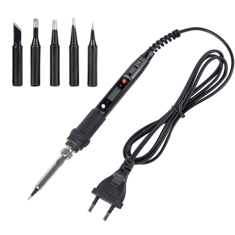 220V 80W LCD Soldering Iron Kit Adjustable Temperature Welding Tools: Black