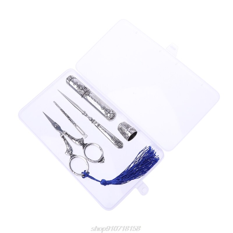 1 Set Vintage tijeras para bordado aguja caso dedal para coser punzón costura herramientas J13 21 . Exclusivo.