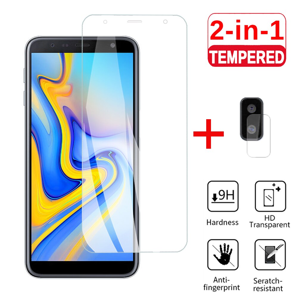 2 in1強化ガラスカメラレンズ三星銀河J6プラスJ4プラス三星j 6 j 4プラススクリーンガラス