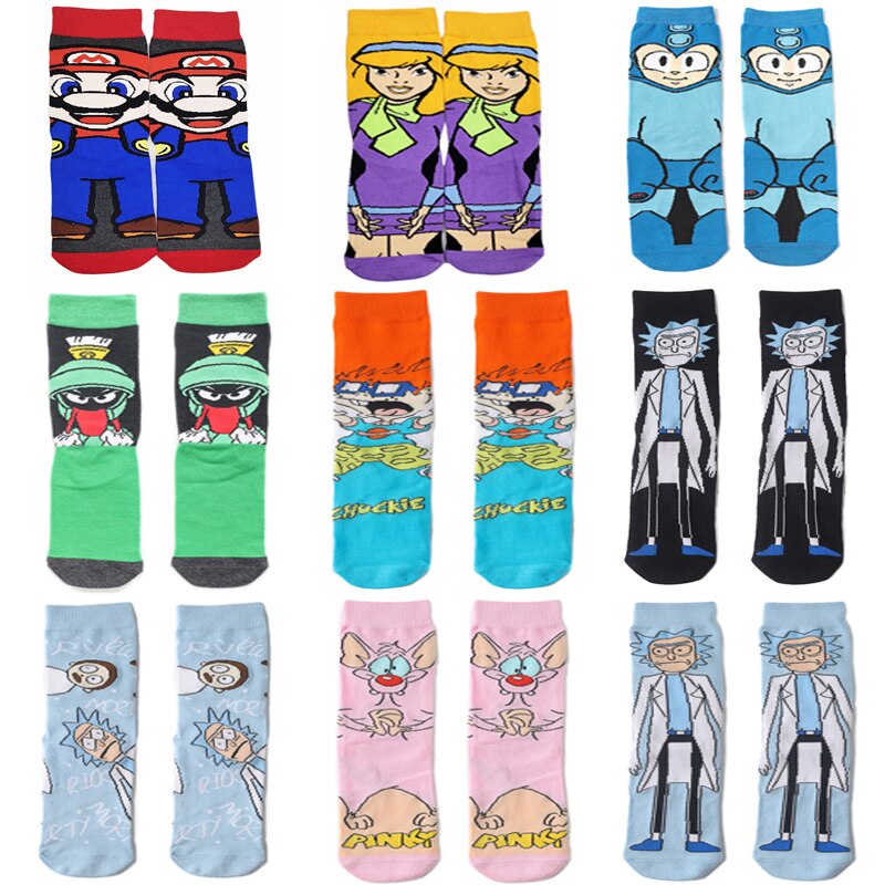 MD256 Mens calcetín de mujer patrón de dibujos animados de Hip hop fresco calcetines Skate divertido calcetines de colores