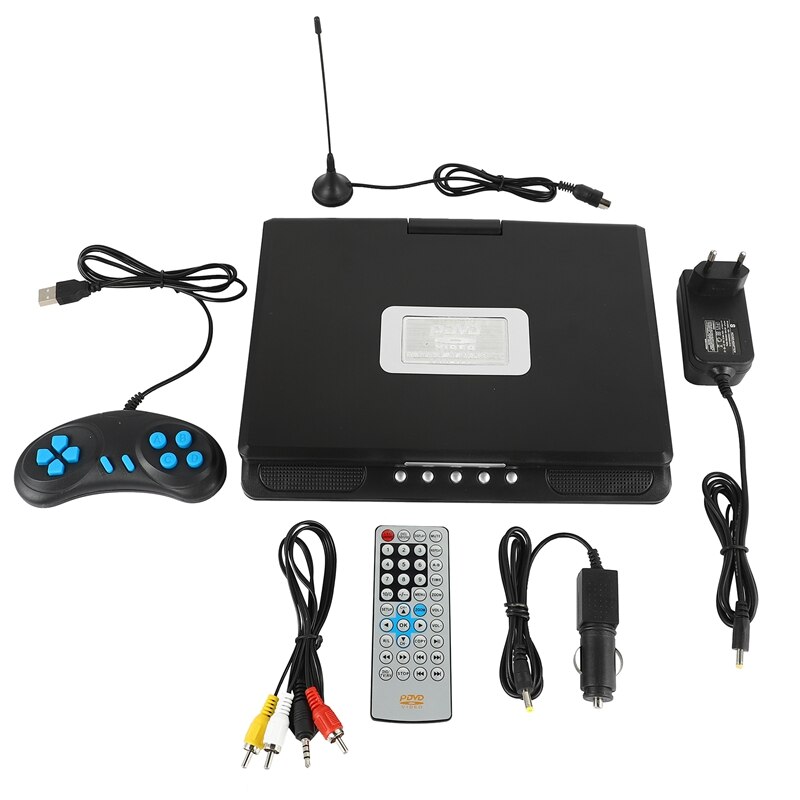 9.8 Inch Portable Car DVD Player Home HD Rotatable VCD CD MP3 HD DVD Player with Gamepad: black