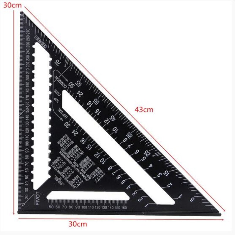 12 inch Metric Aluminum Alloy Triangle Angle Ruler Protractor 30cm Square Layout Gauge Woodworking Measurement Tool