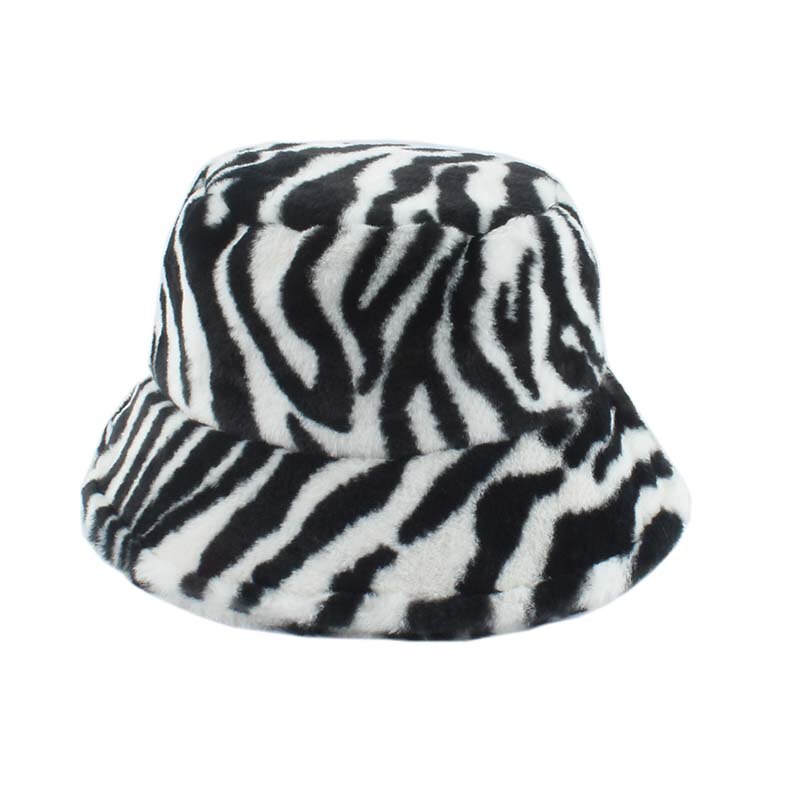 Vinter dyr zebra spand hat til kvinder mænd faux pels plys fisker hat stribet print vinter cap