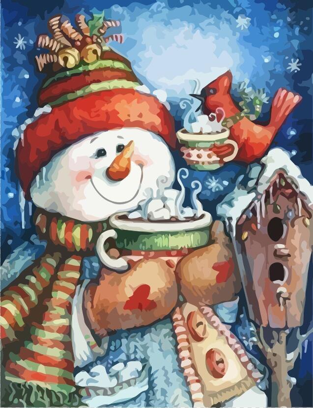 HUACAN DIY Oil Painting Snowman Kits Drawing Canvas HandPainted Pictures By Numbers Christmas Winter Art Home Decoration: SZHC1-300
