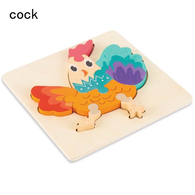 Big Wooden Puzzle Toys For Children Wood 3d Cartoon Traffic Animal Puzzles Intelligence Kids Early Educational Toys: cock