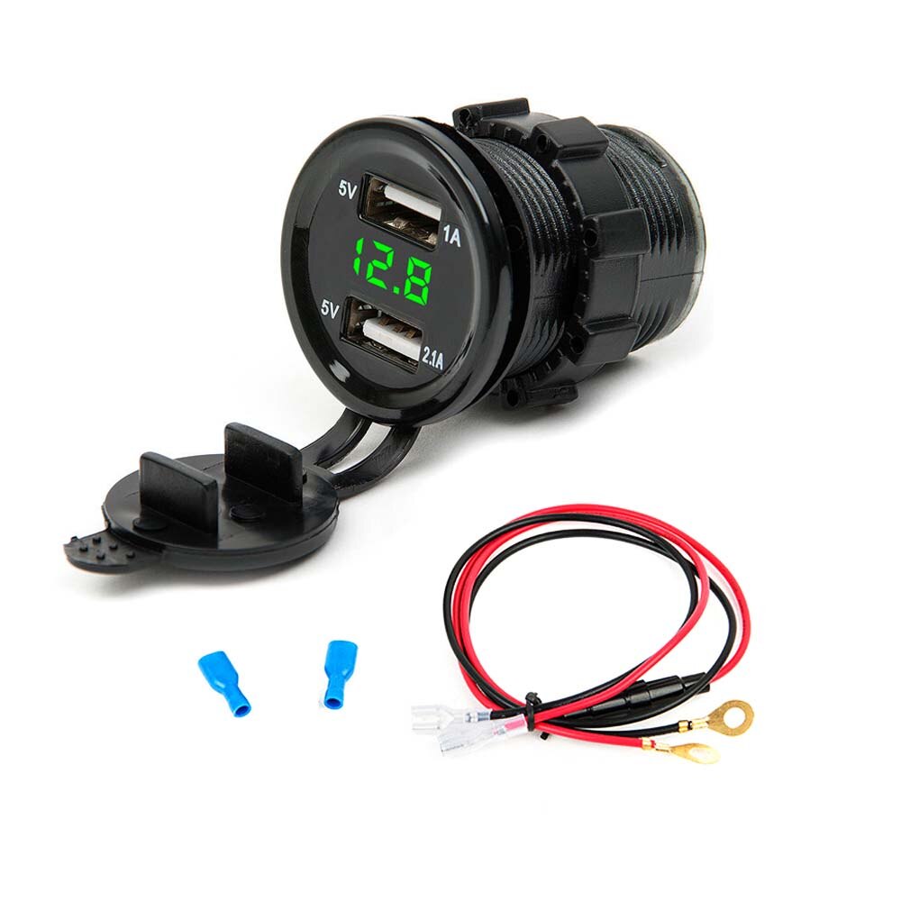 Podwójna zapalniczka samochodowa USB ładowarka robić zapalniczki samochodowej ładowarka + doprowadziło woltomierz cyfrowy monitor miernika 3 kolory: zielony z kabel