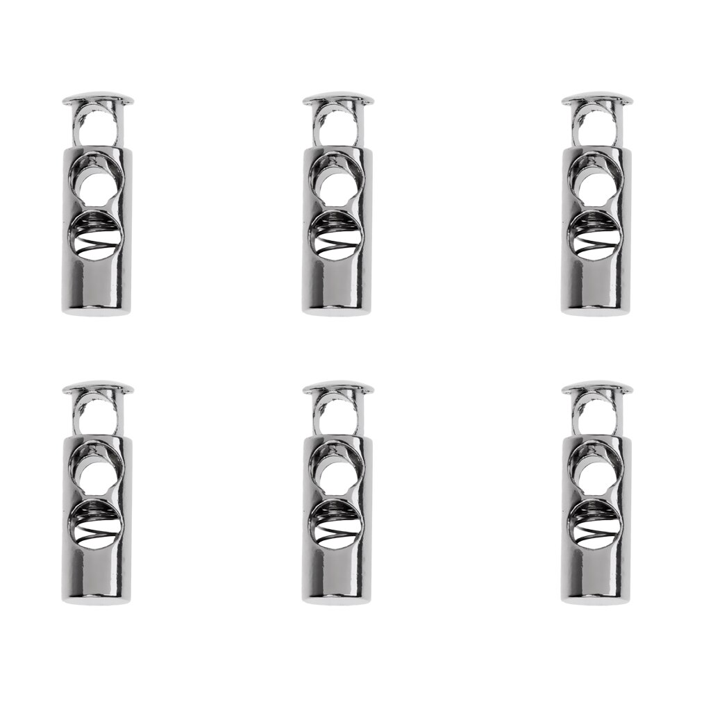 Metal Double Hole Barrel Cylinder Cord Locks Clip Ends Luggage Lanyard Stopper Sliding Fastener Buttons, 6Pcs