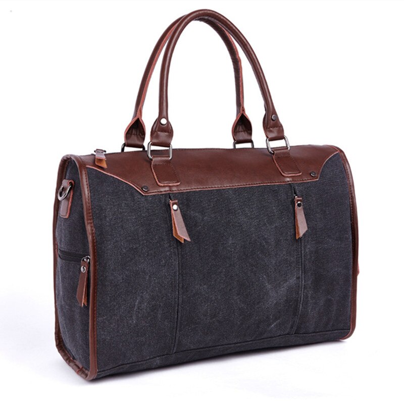 Multifunctionele Mannen Handtas Vrouw Casual Canvas + Pu Schoudertas Grote Capaciteit Canvas Mannen Splice Bagage Reistassen: Black