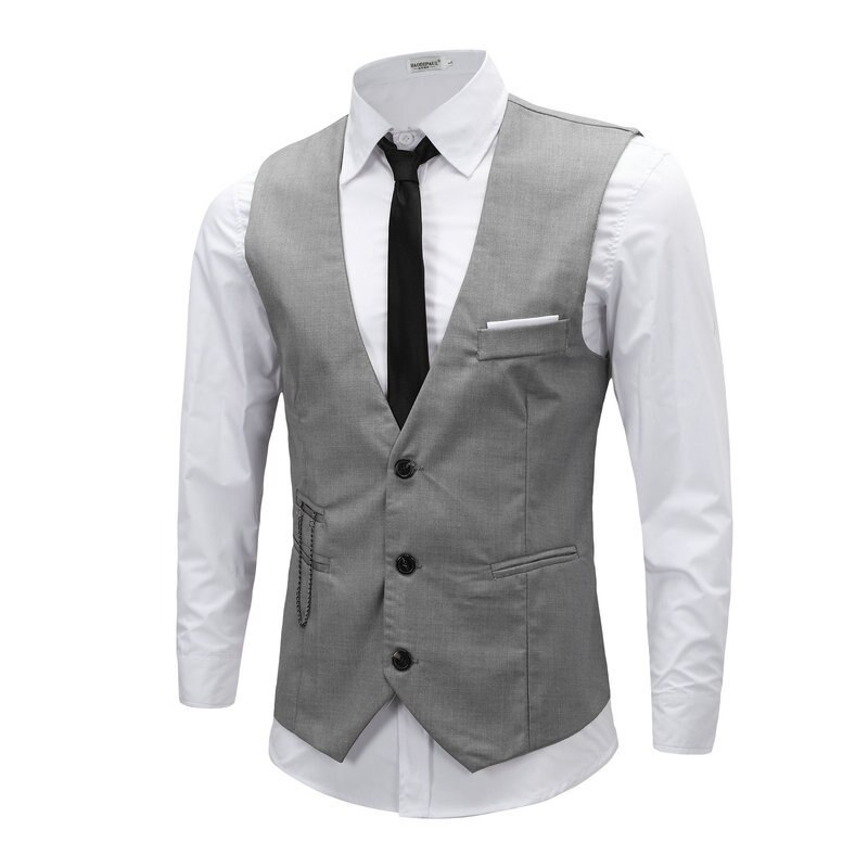 Spring Wedding Dress Waistcoat Business Formal Vest Men's Cotton Gentry Suits Tops: gray / XXXL