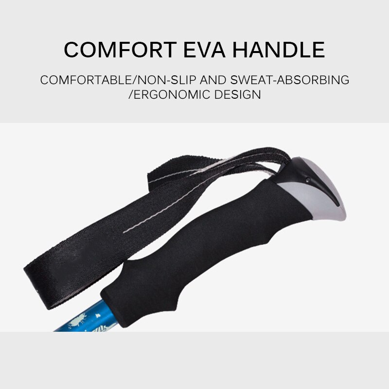 Trekking Stick 5 Sections Cane Short Fiber Lock Folding Rod Walking Trekking Climbing Poles Aluminum Alloy Durable Alpenstock