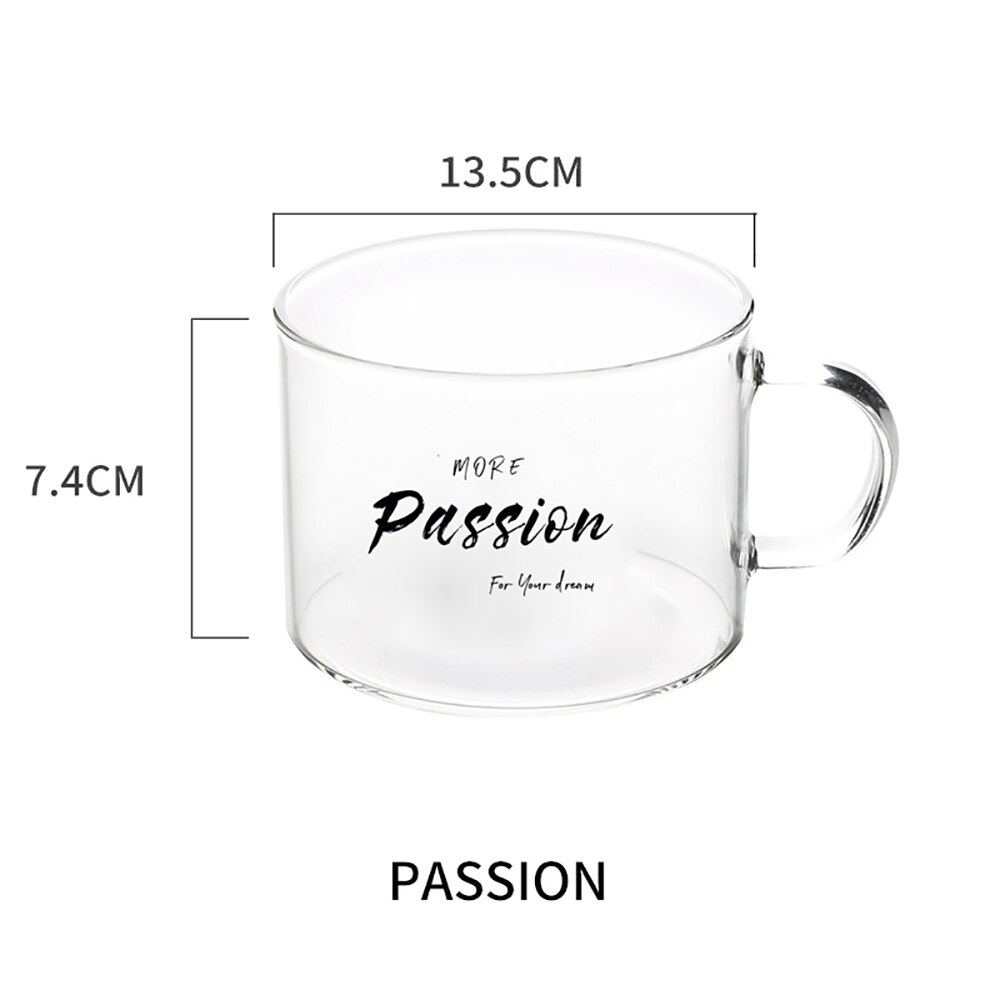 Glas frukost kopp kort stil transparent kaffe muggar hög temperatur motstånd juice mjölk te dessert havre muggar: Passion