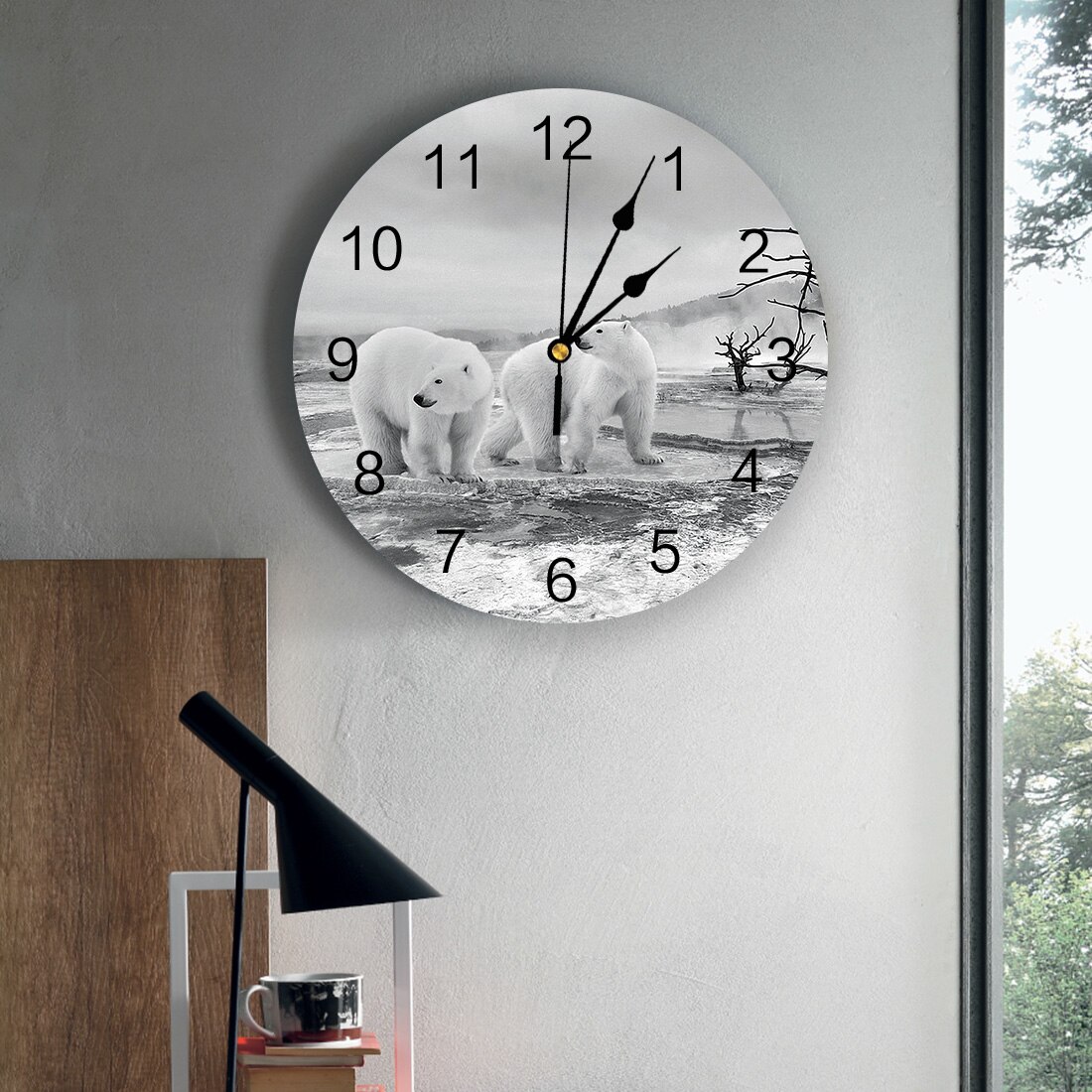 Polar Bear On The Frozen Lake Wall Clock Wall Digital Clock Home Decor Wall Clock Modern Living Room Decor